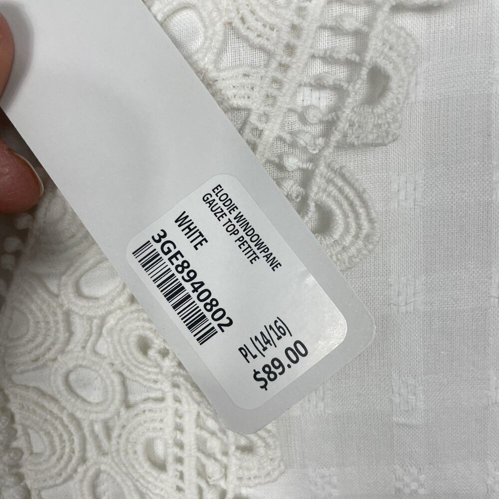 Soft Surroundings Elodie Windowpane Gauze Top Size L Petite White Cotton NEW - Picture 6 of 13